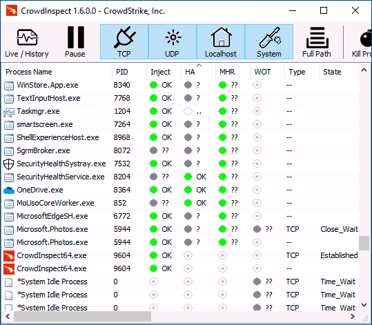 Online check of processes in CrowdInspect - check for viruses