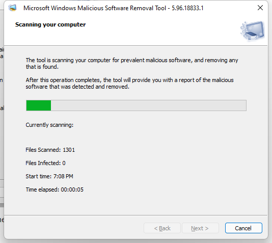 Windows Malicious Software Removal Tool - check for viruses
