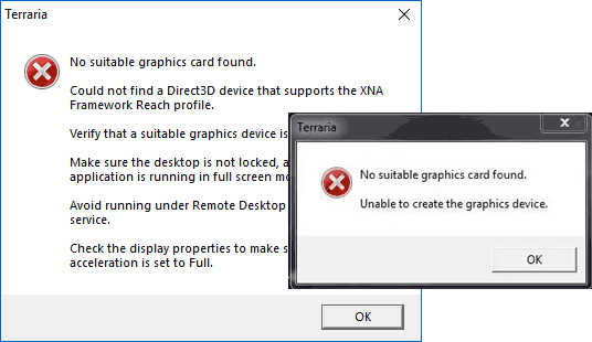 No Suitable Graphics Card Found Error