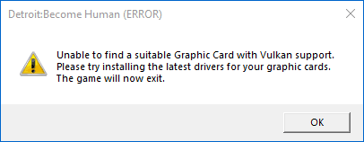 Unable to find a suitable graphics card error